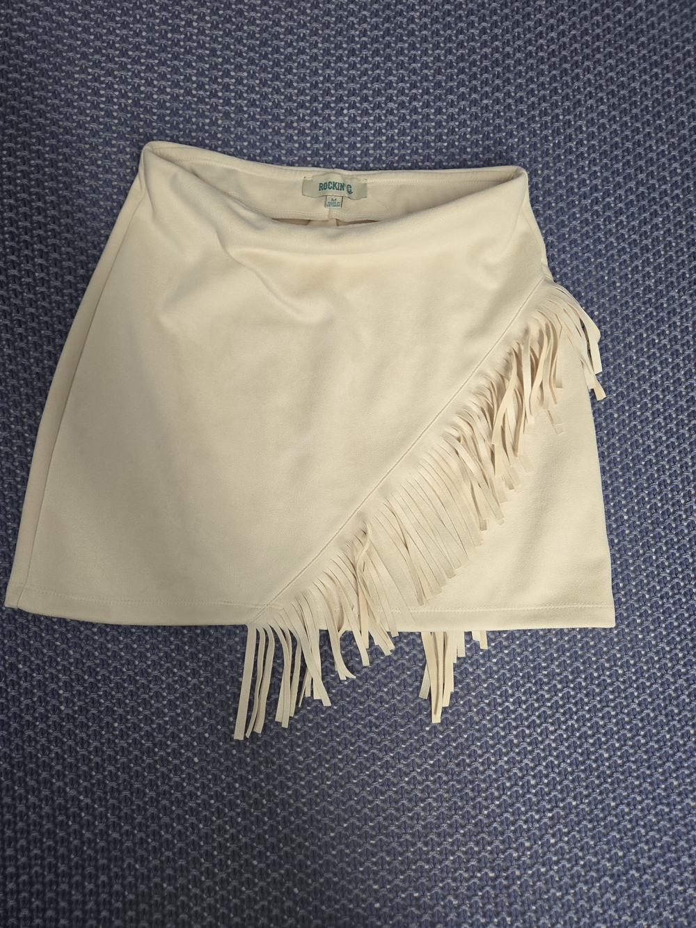 Fringe Mini Suede Skirt in Cream - Women's Skirt #0273 - Picture 9 of 10